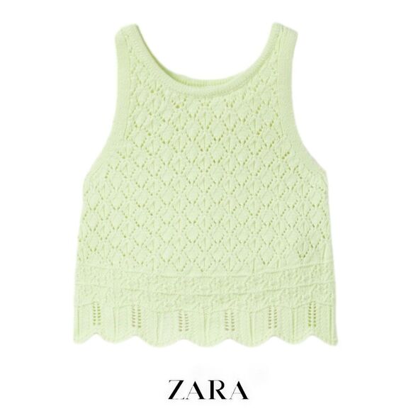 ZARA Kids | Light Lime Green | OPEN WEAVE CROCHET KNIT TOP - Picture 1 of 6